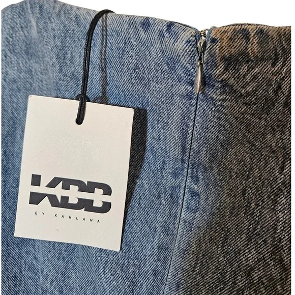 KBB Denim Mini Dress Women 8 Blue New Double Breasted Long Sleeve Vintage Wash - Picture 4 of 5